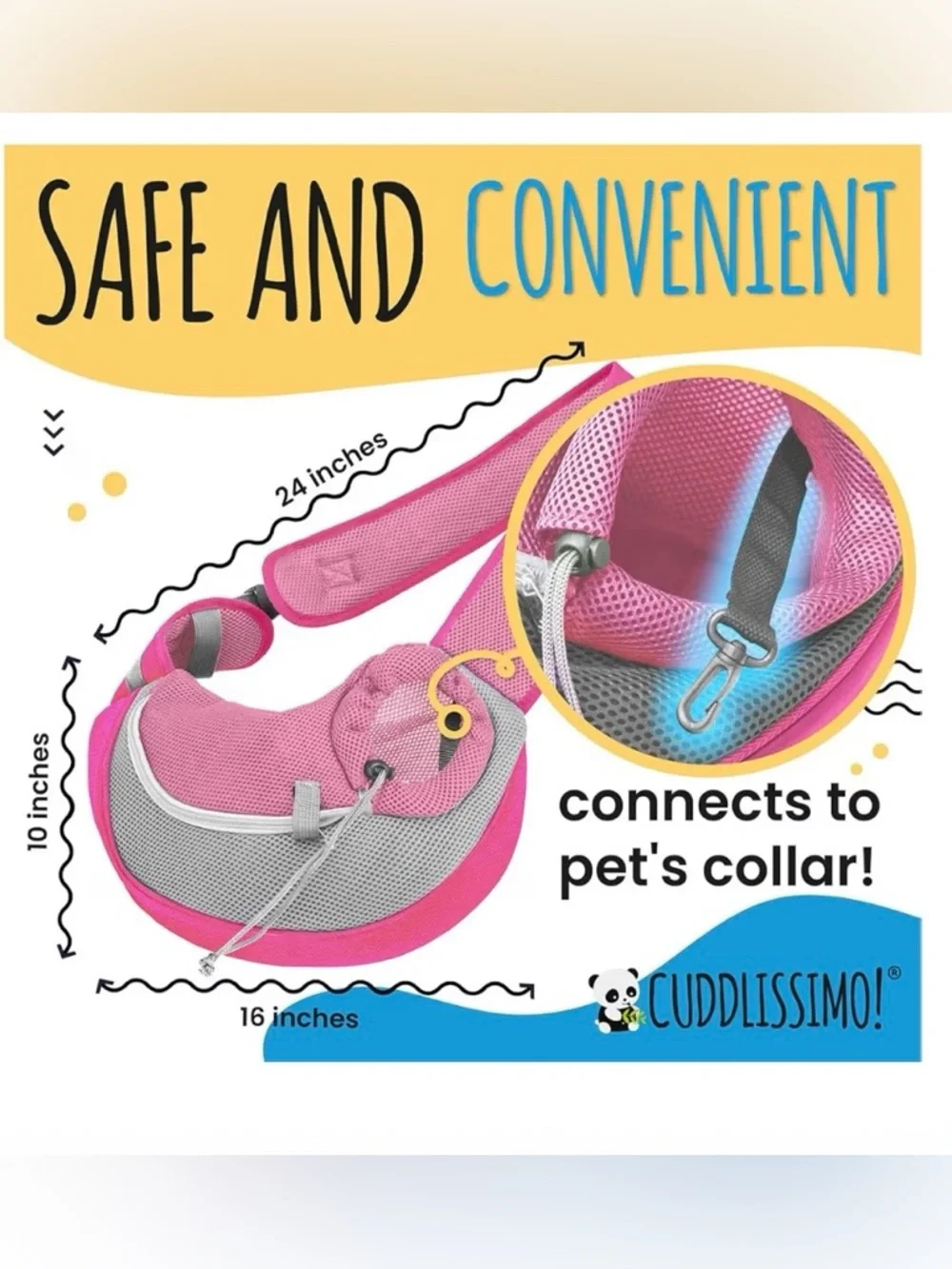 3/$30 Breathable Gray & Black Hands-Free Pet Sling Carrier by Cuddlissimo